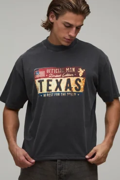 boohooMAN T-shirt Délavé Oversize Coupe Boxy Plaque D'immatriculation Texas<Homme T-Shirts Impriméstendances|T-Shirts