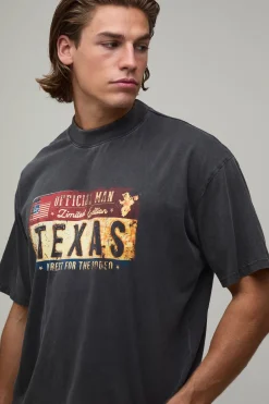 boohooMAN T-shirt Délavé Oversize Coupe Boxy Plaque D'immatriculation Texas<Homme T-Shirts Impriméstendances|T-Shirts