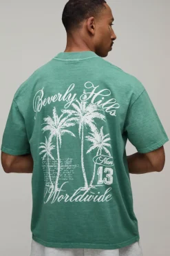 T-shirt Délavé Oversized Palmier Beverly Hills