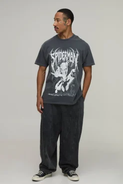 T-shirt Délavé Oversize À Imprimé Licence Spiderman Gothique