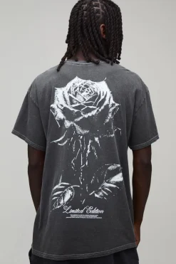 T-shirt Délavé Oversize À Imprimé Roses