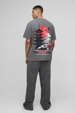 T-shirt délavé oversize imprimé silhouette d’immeubles de Tokyo
