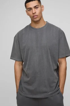 T-shirt délavé oversize imprimé silhouette d’immeubles de Tokyo