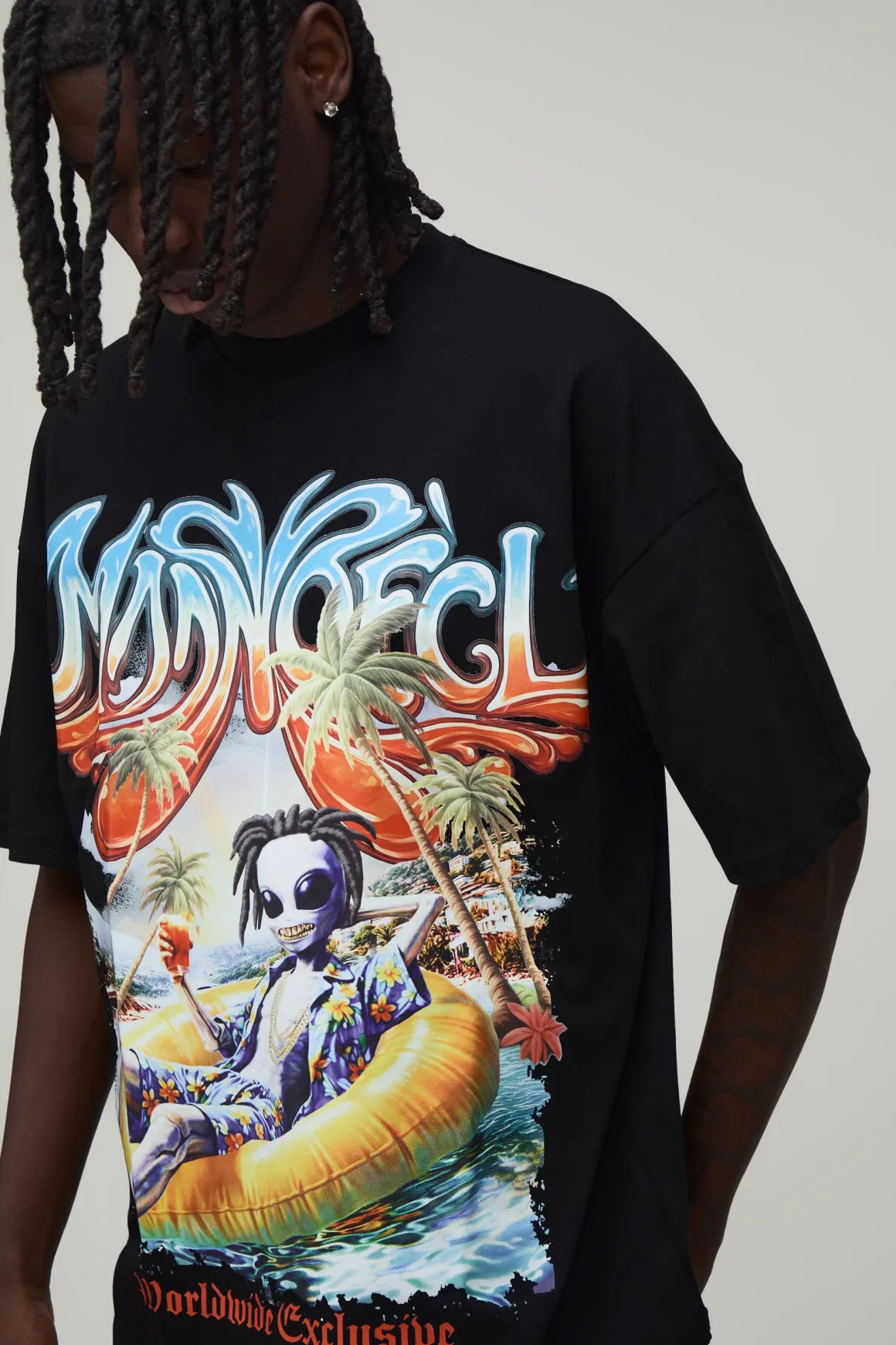 T-shirt Délavé Oversize À Motif Alien