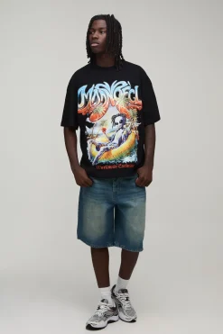 T-shirt Délavé Oversize À Motif Alien