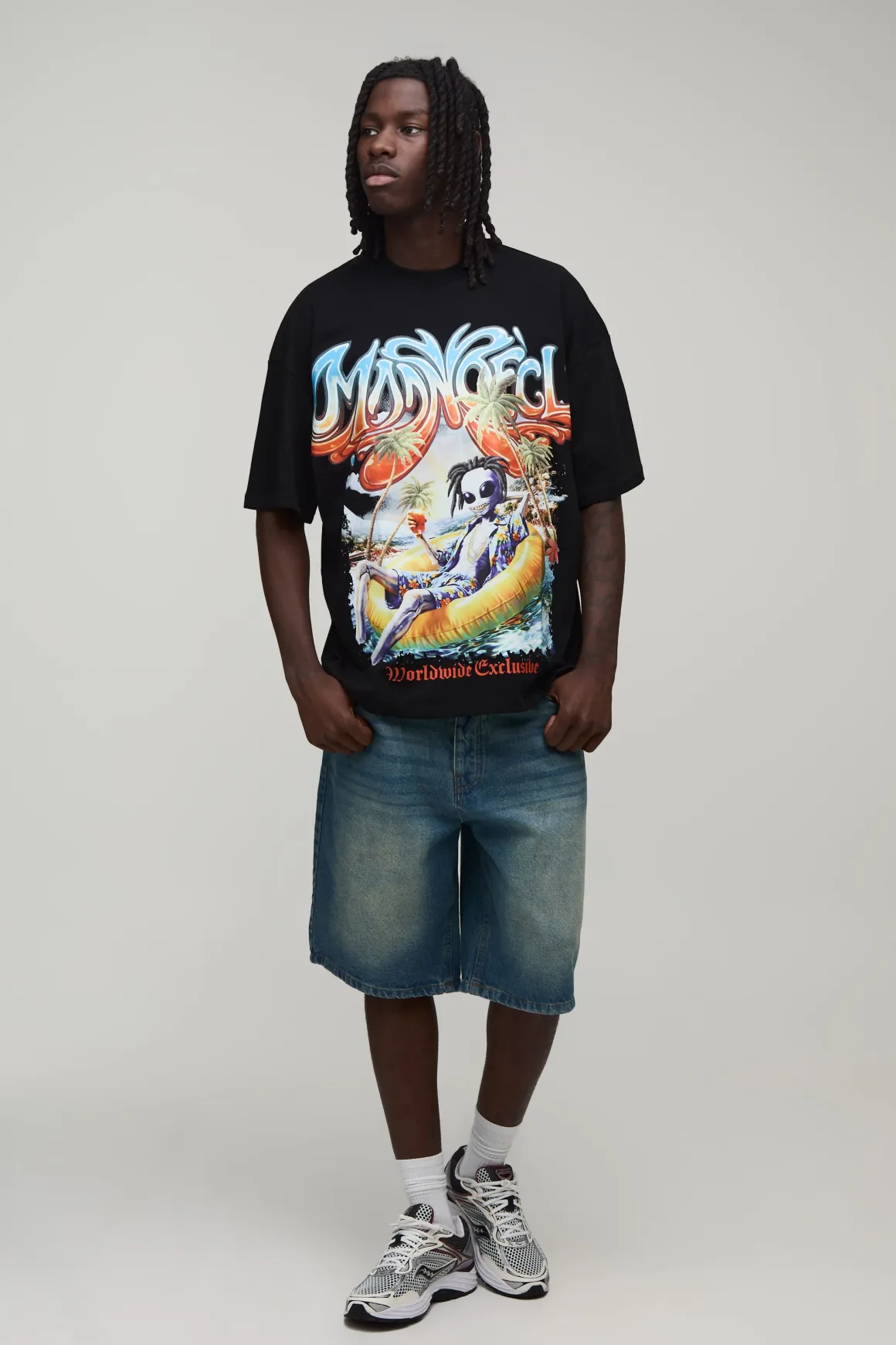 T-shirt Délavé Oversize À Motif Alien