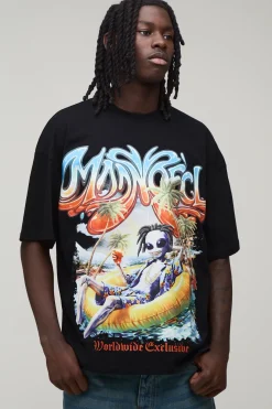 T-shirt Délavé Oversize À Motif Alien