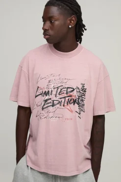 boohooMAN T-shirt Délavé Oversize À Imprimé Empilé Édition Limitée<Homme T-Shirts Impriméstendances|T-Shirts