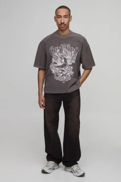 boohooMAN T-shirt Dove Délavé Oversize Coupe Boxy Col Prolongé Coutures Apparentes<Homme T-Shirts Impriméstendances|T-Shirts