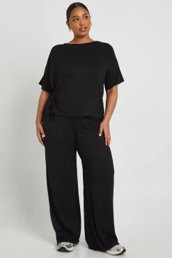 boohoo T-shirt à détails de nouage latéral et pantalon à jambe large<Femme Ensembles