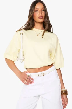 boohoo T-shirt en coton avec taille élastiquée<Femme Tops