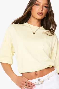 boohoo T-shirt en coton avec taille élastiquée<Femme Tops