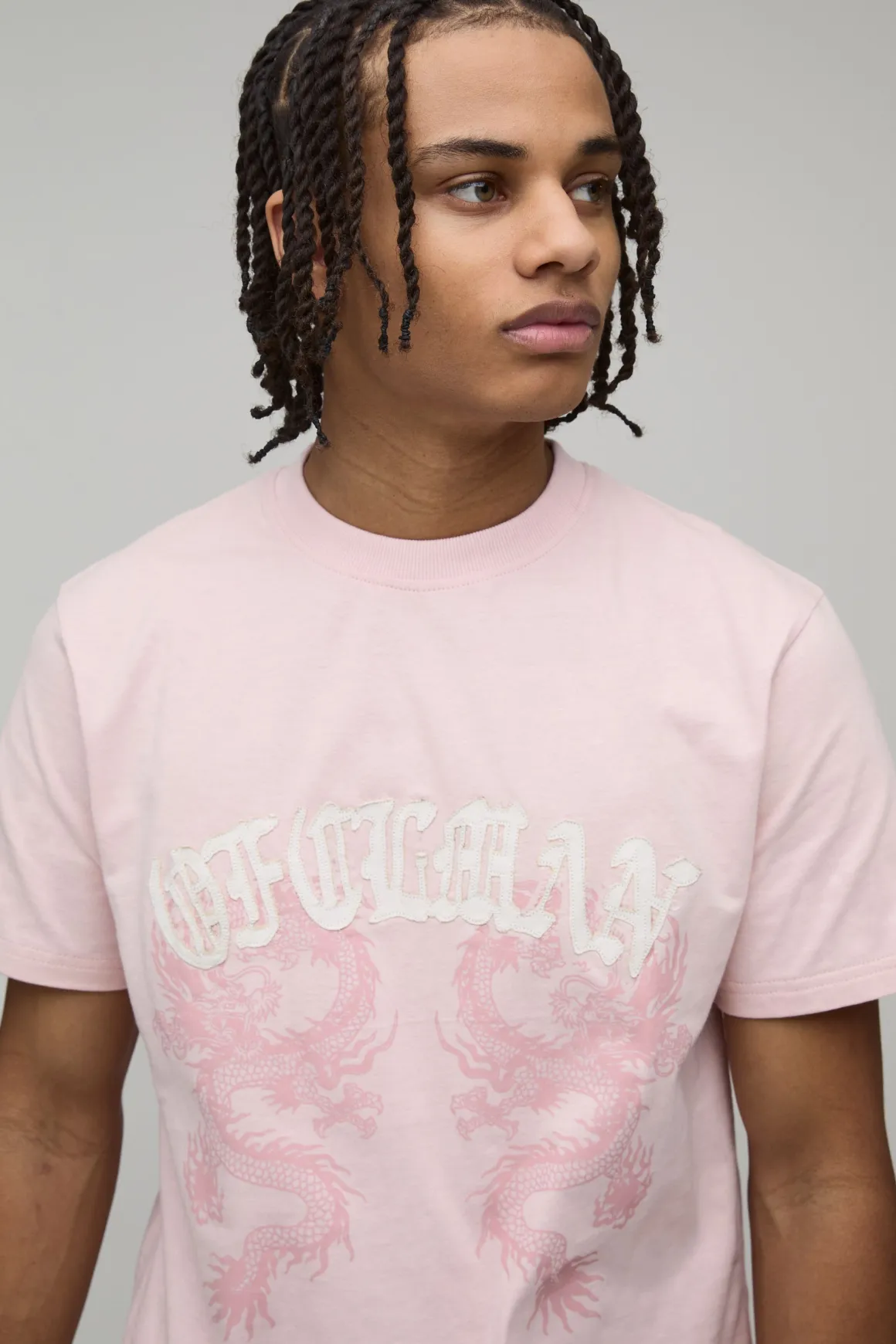T-Shirt en Coton Lavé Coupe Ajustée avec Applique Dragon Ofclman