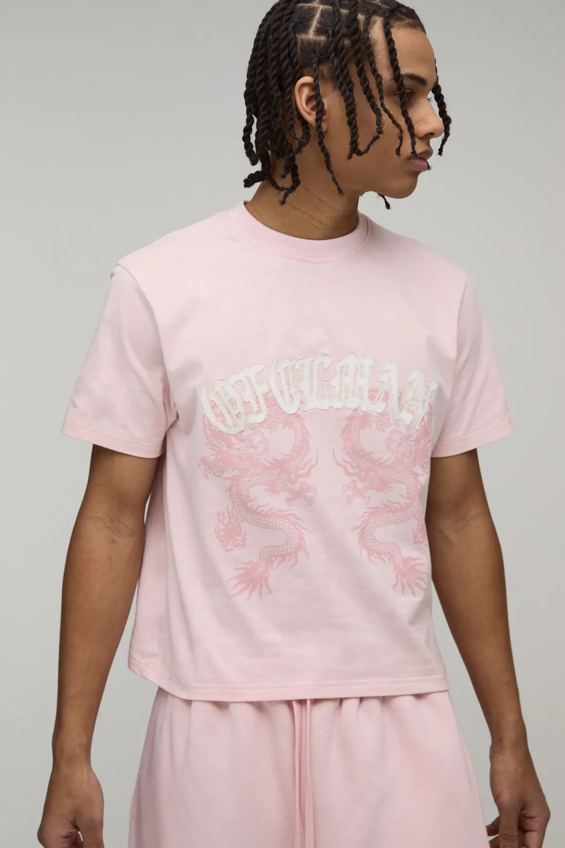 T-Shirt en Coton Lavé Coupe Ajustée avec Applique Dragon Ofclman