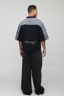 T-shirt en denim football brodé, surdimensionné et long
