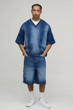 T-shirt En Denim Oversize Avec Appliqué Varsity