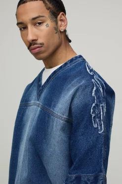 T-shirt En Denim Oversize Avec Appliqué Varsity