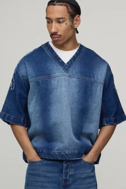 T-shirt En Denim Oversize Avec Appliqué Varsity