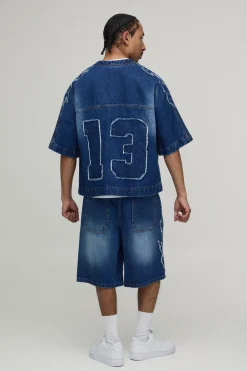 T-shirt En Denim Oversize Avec Appliqué Varsity