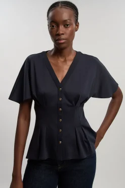 KarenMillen T-shirt En Jersey À Col En V Avec Détail Boutons<Femme Tops