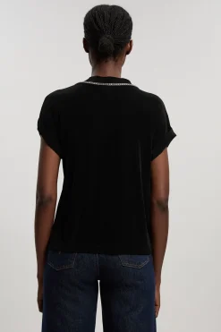T-shirt En Jersey Crêpe À Col En V Avec Détails De Finition