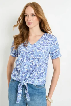 T-shirt En Jersey Imprimé Abstrait Avec Détail Noué Et Col En V