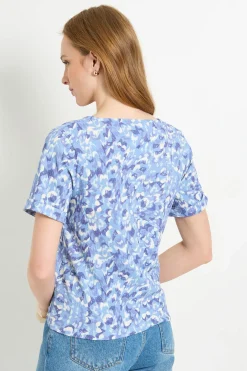 T-shirt En Jersey Imprimé Abstrait Avec Détail Noué Et Col En V