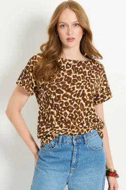 Wallis T-shirt En Jersey À Imprimé Léopard Avec Manches Retroussées Et Boutons<Femme Looks Chocolat|Imprimé Léopard