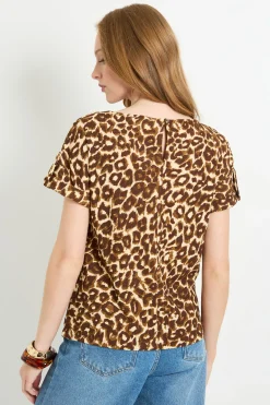Wallis T-shirt En Jersey À Imprimé Léopard Avec Manches Retroussées Et Boutons<Femme Looks Chocolat|Imprimé Léopard