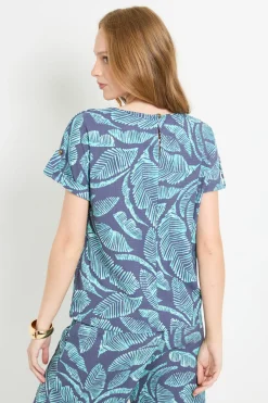 T-shirt En Jersey À Palmiers Avec Manches Retroussées Et Boutons