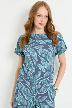 T-shirt En Jersey À Palmiers Avec Manches Retroussées Et Boutons