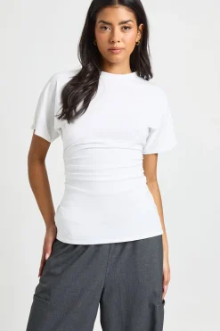 T-Shirt en Jersey à Taille Froncée et Manches Courtes