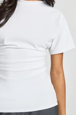 T-Shirt en Jersey à Taille Froncée et Manches Courtes