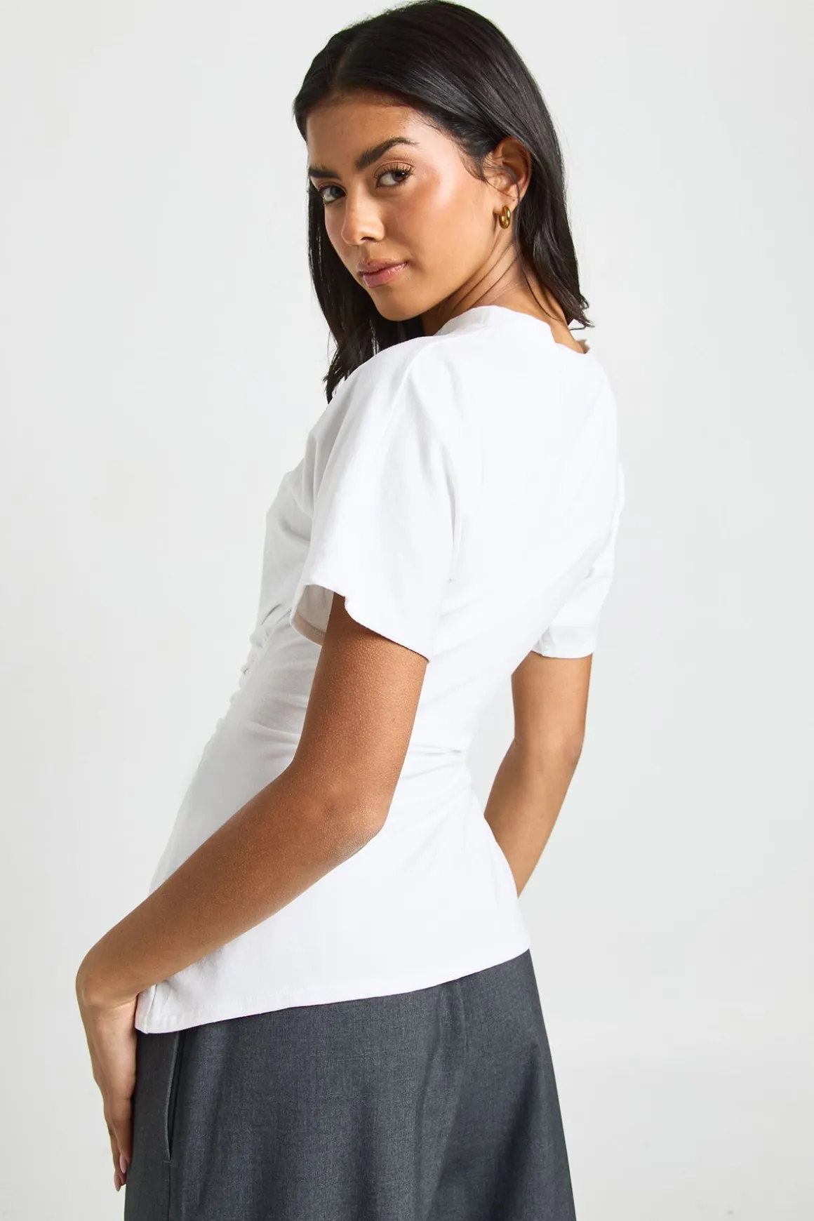 T-Shirt en Jersey à Taille Froncée et Manches Courtes