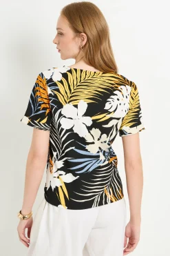 T-shirt En Jersey Tropical À Col V Avec Détail Noué