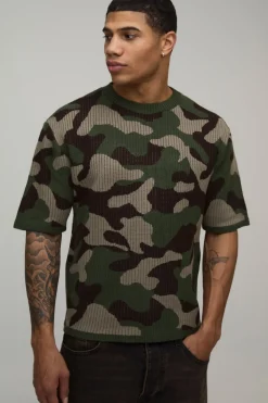 boohooMAN T-shirt En Maille Camouflage Coupe Ample<Homme T-Shirts|Maille