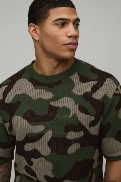 boohooMAN T-shirt En Maille Camouflage Coupe Ample<Homme T-Shirts|Maille