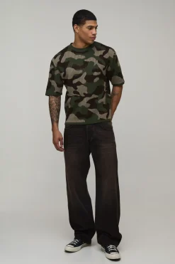 boohooMAN T-shirt En Maille Camouflage Coupe Ample<Homme T-Shirts|Maille