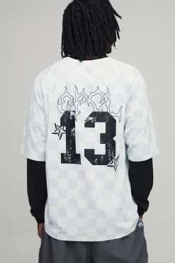 T-shirt En Maille À Carreaux Avec Strass Style Varsity Grunge Oversize