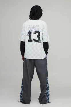 T-shirt En Maille À Carreaux Avec Strass Style Varsity Grunge Oversize