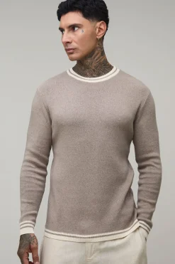 T-shirt En Maille Côtelée À Col Contrasté Coupe Ajustée Musclée Pour Homme Grand