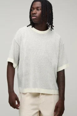 boohooMAN T-shirt En Maille Côtelée Contrastée À Coupe Ample Oversize<Homme T-Shirts|Maille