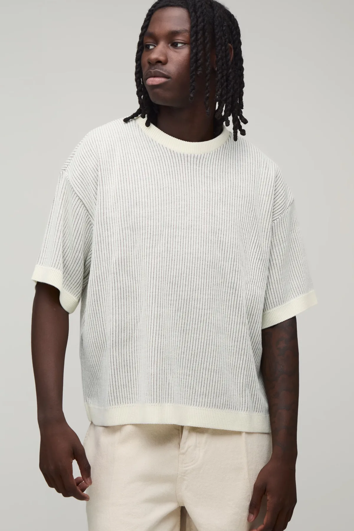 boohooMAN T-shirt En Maille Côtelée Contrastée À Coupe Ample Oversize<Homme T-Shirts|Maille