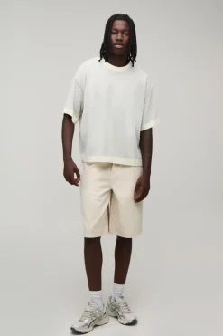 boohooMAN T-shirt En Maille Côtelée Contrastée À Coupe Ample Oversize<Homme T-Shirts|Maille