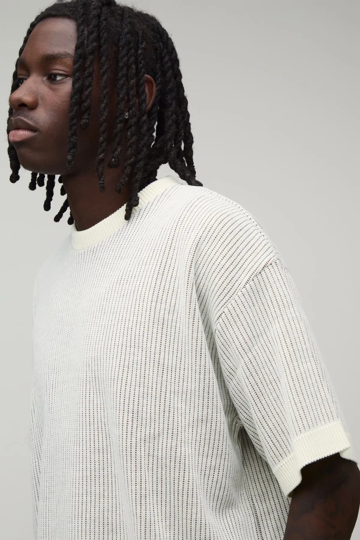boohooMAN T-shirt En Maille Côtelée Contrastée À Coupe Ample Oversize<Homme T-Shirts|Maille