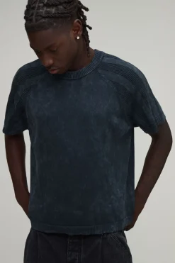 boohooMAN T-shirt En Maille Côtelée Coupe Boxy Délavage Acide<Homme T-Shirts|Maille
