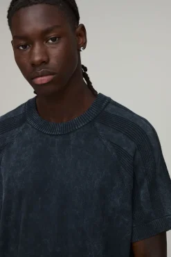 boohooMAN T-shirt En Maille Côtelée Coupe Boxy Délavage Acide<Homme T-Shirts|Maille
