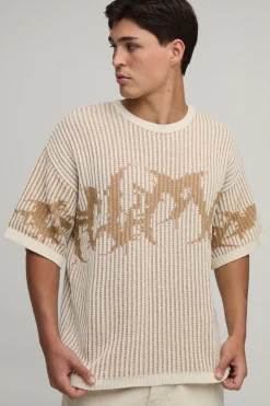 T-shirt En Maille Côtelée Gothique Oversize