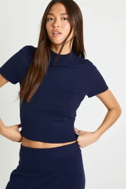 boohoo T-shirt en maille côtelée à manches courtes<Femme Pulls Et Gilets|Toutes Les Mailles