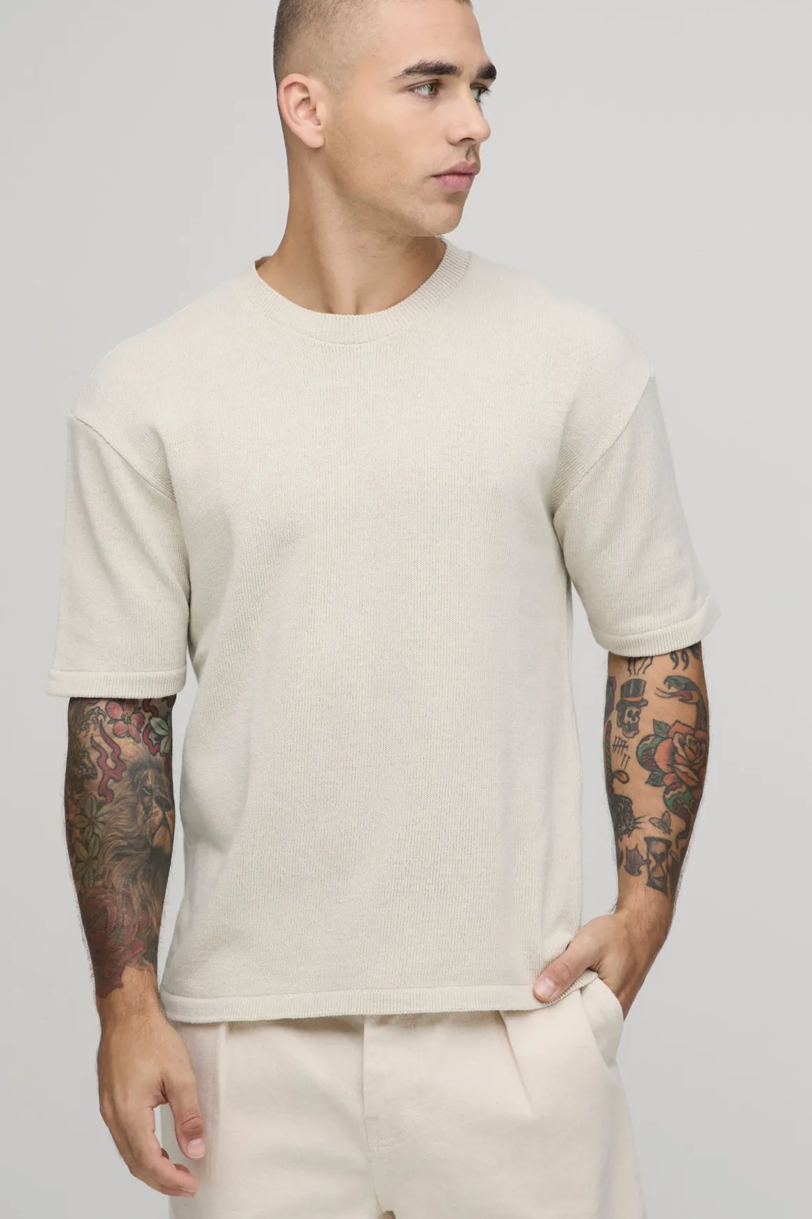 T-shirt En Maille De Coton Mélangé Coupe Ample